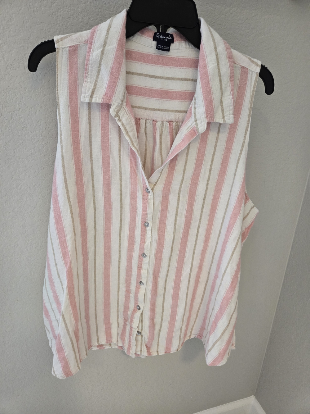 Splendid Pink Stripe Sleeveless Button-Up Top
